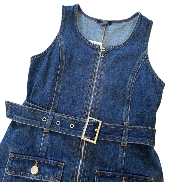 Forever 21 Blue Denim Jeans Dress Straight Sleeveless Belted Girls 11/12 NWT - Picture 5 of 9
